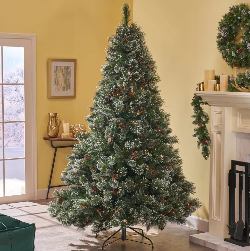 Online The Holiday Aisle Pre-Lit 7' Frosted Green Pine Artificial Christmas Tree With 900 Multi-Colored Lights