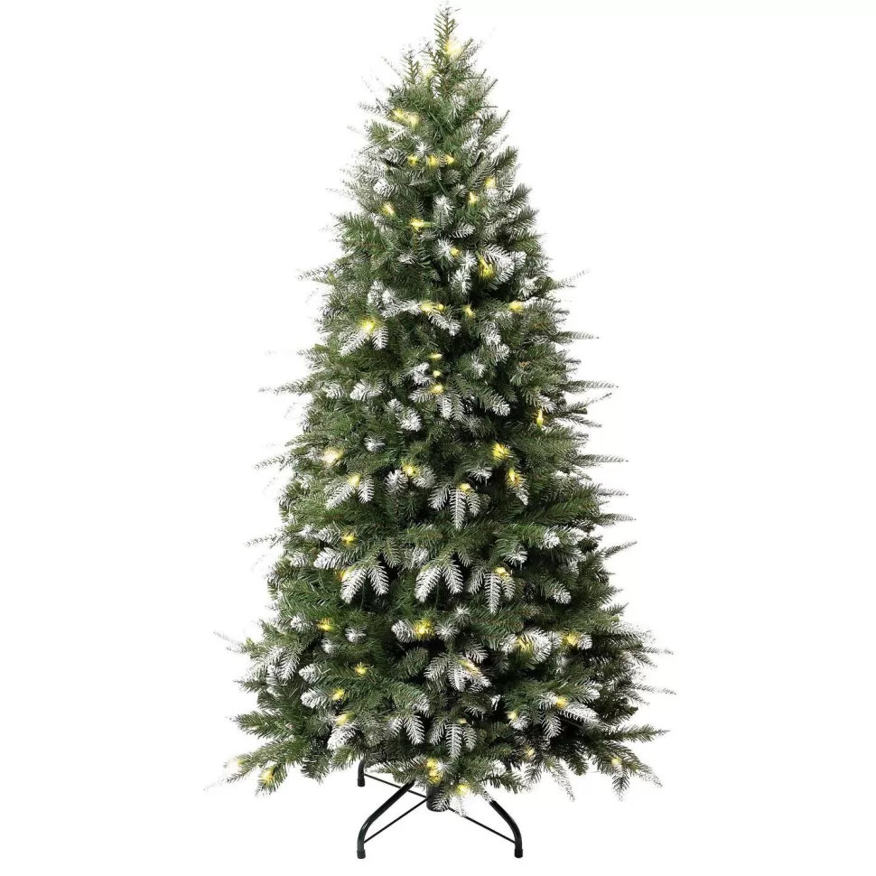 Outlet The Holiday Aisle Pre-Lit Artificial Fir Christmas Tree, White Tip Warm Lighted Christmas Tree With Stand & Foot Pedal