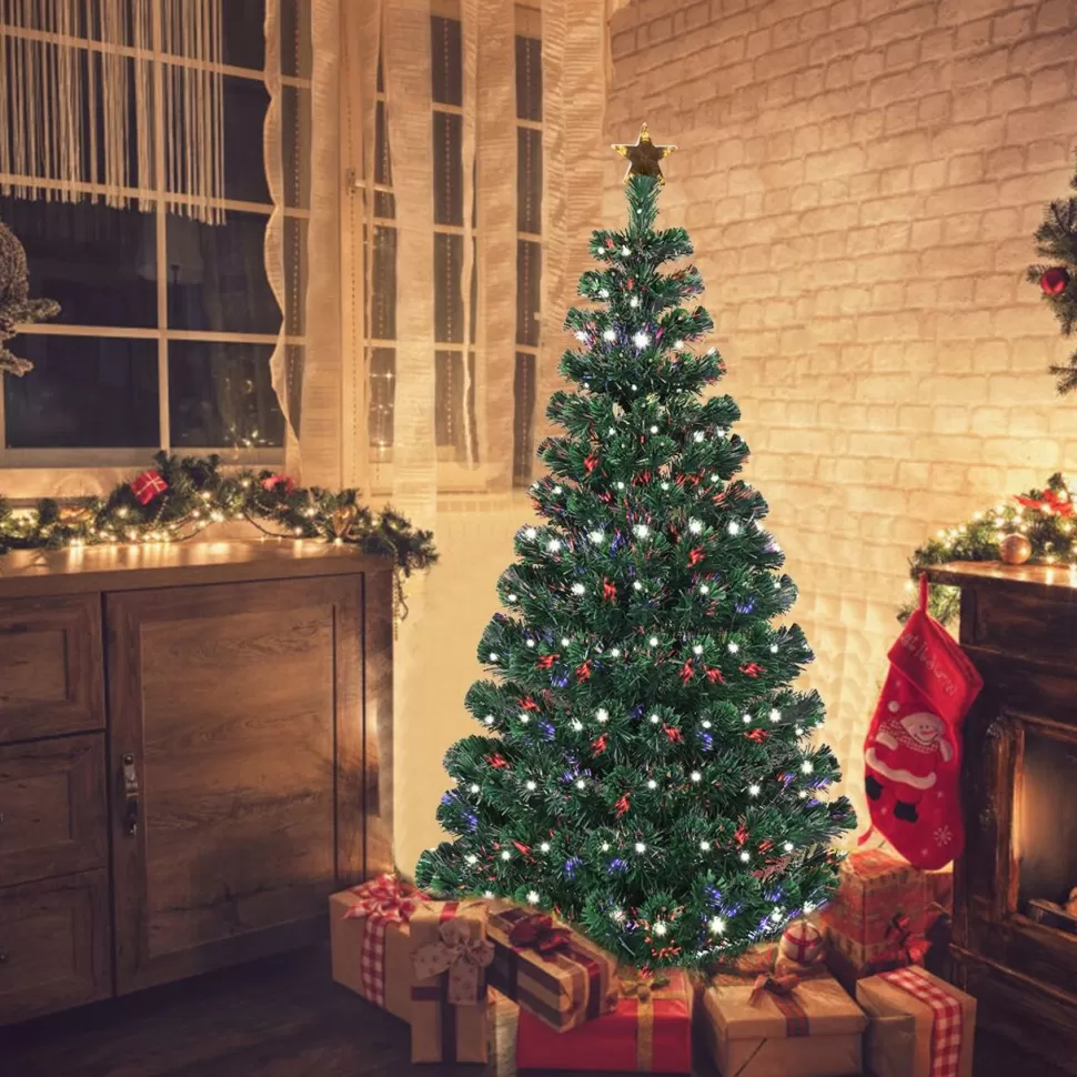 Sale The Holiday Aisle Pre-Lit Fiber Optic Top Star 6' Green Pine Artificial Christmas Tree With 230 Multi-Color Lights