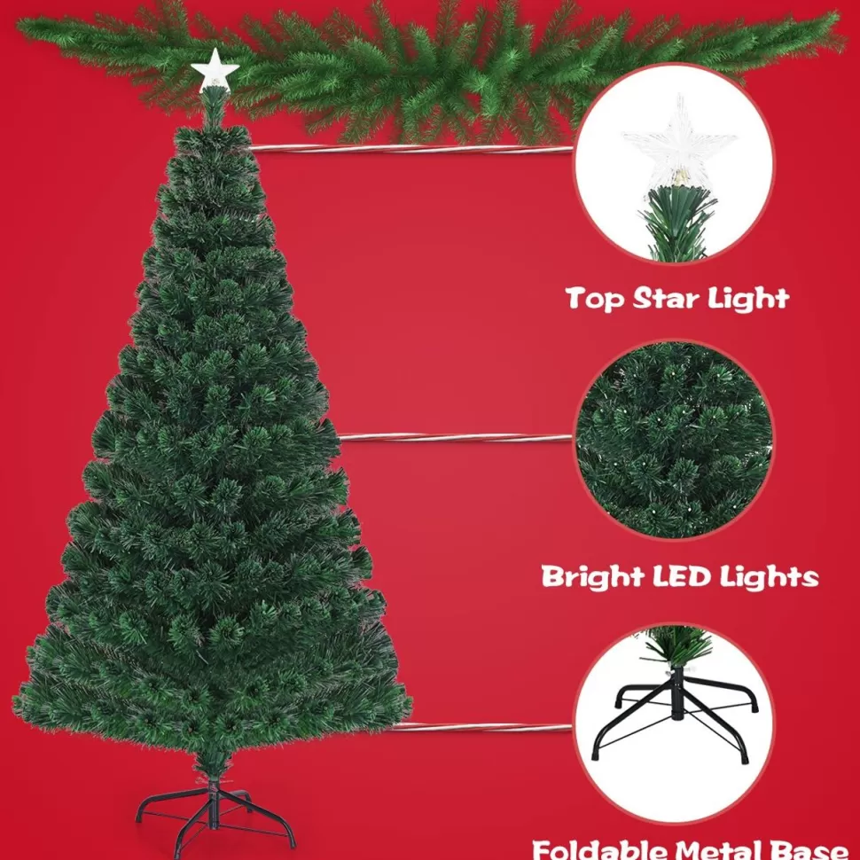 Sale The Holiday Aisle Pre-Lit Fiber Optic Top Star 6' Green Pine Artificial Christmas Tree With 230 Multi-Color Lights