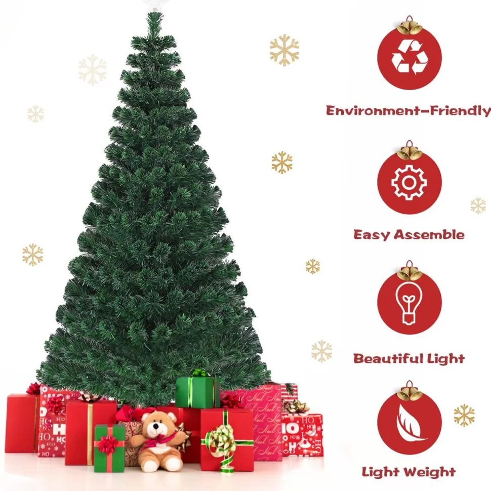 Sale The Holiday Aisle Pre-Lit Fiber Optic Top Star 6' Green Pine Artificial Christmas Tree With 230 Multi-Color Lights