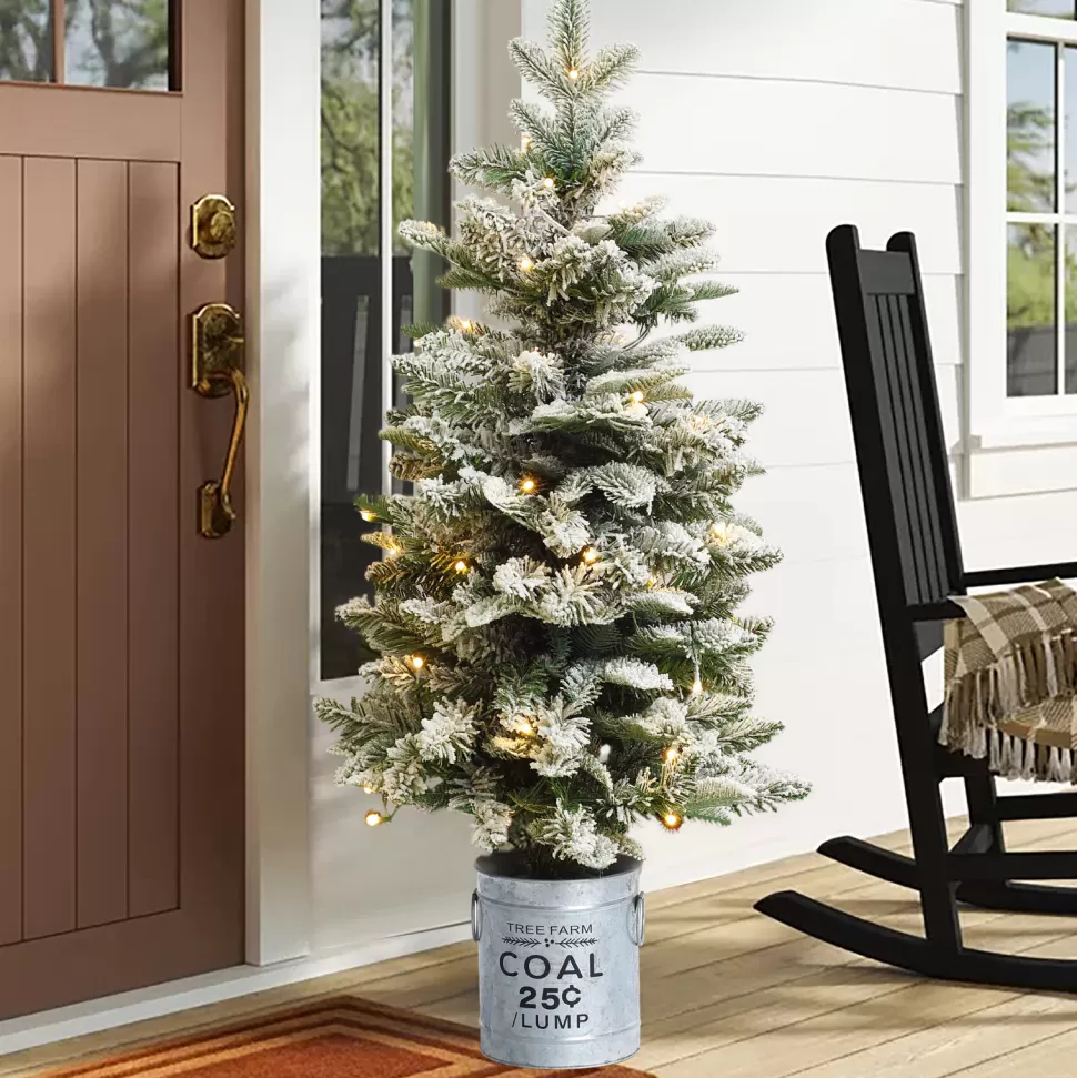 Flash Sale The Holiday Aisle Pre-Lit Porch 3' White/Green Realistic Artificial Fir Christmas Tree With 50 Warm White Lights