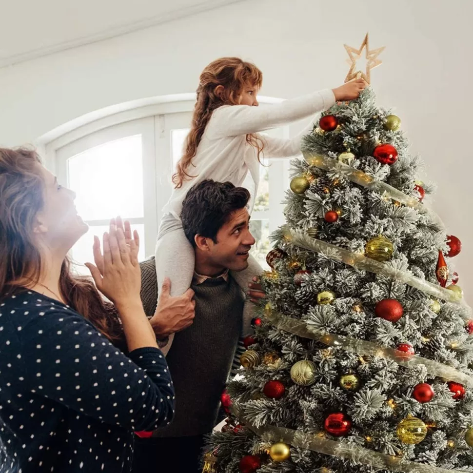 Best Sale AMERZEST Realistic Fir Flocked Christmas Tree With 550 Led Lights