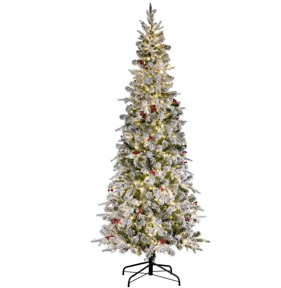 Best The Holiday Aisle Slender Flocked Realistic Fir Frosted Christmas Tree Led