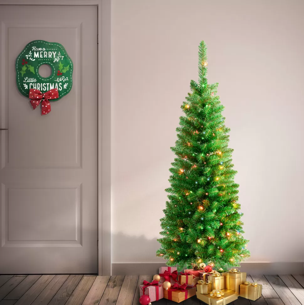 Store The Holiday Aisle Slender Green Pine Christmas Tree With 100 Lights