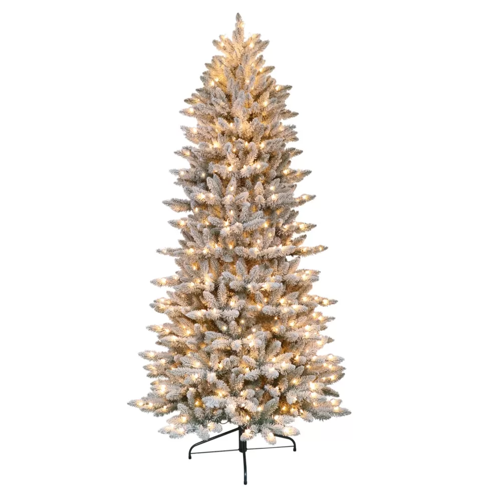 Outlet The Holiday Aisle Slim Flocked Fraser 9' Green/White Fir Artificial Christmas Tree With 800 Clear/White Lights