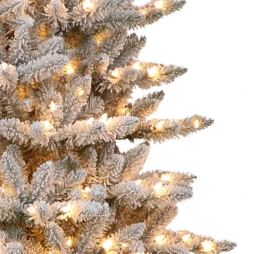 Outlet The Holiday Aisle Slim Flocked Fraser 9' Green/White Fir Artificial Christmas Tree With 800 Clear/White Lights