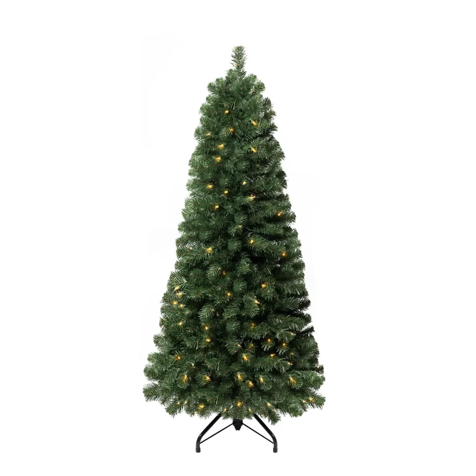 Best Sale The Holiday Aisle Slim Pre-Lit Artificial Christmas Tree, Green Pine Fir Warm Lighted Christmas Tree With Metal Stand