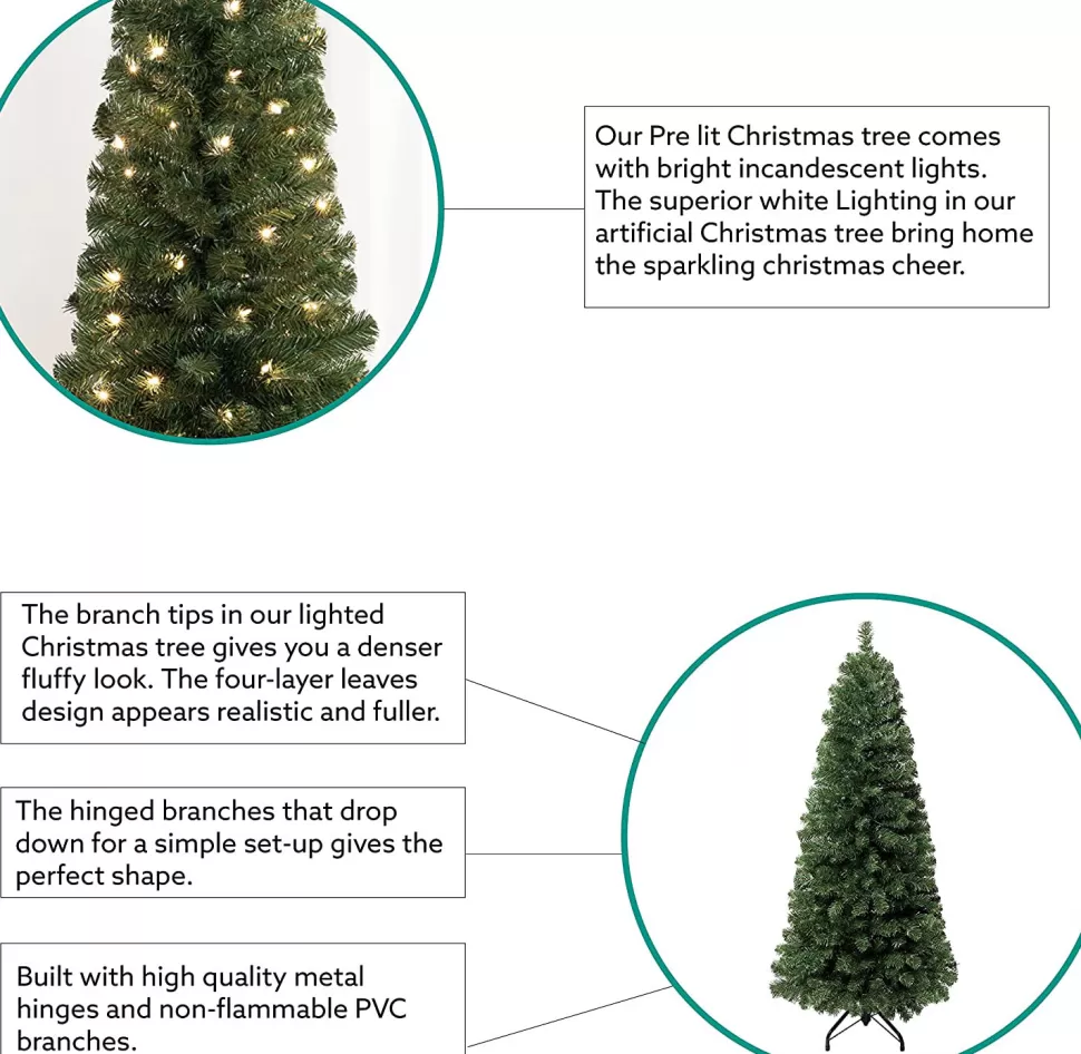 Best Sale The Holiday Aisle Slim Pre-Lit Artificial Christmas Tree, Green Pine Fir Warm Lighted Christmas Tree With Metal Stand