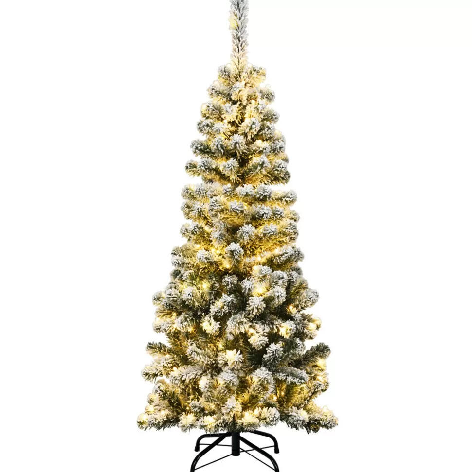 Store The Holiday Aisle Snow Flocked Pencil 4.5' Green Pine Artificial Christmas Tree With 150 Clear/White Lights