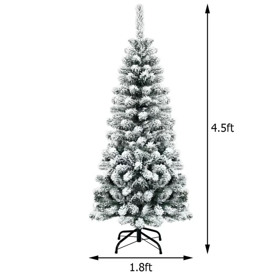 Store The Holiday Aisle Snow Flocked Pencil 4.5' Green Pine Artificial Christmas Tree With 150 Clear/White Lights