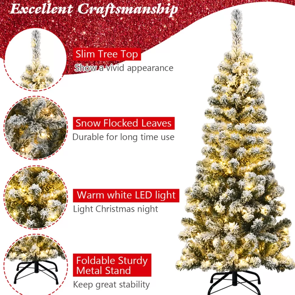 Store The Holiday Aisle Snow Flocked Pencil 4.5' Green Pine Artificial Christmas Tree With 150 Clear/White Lights