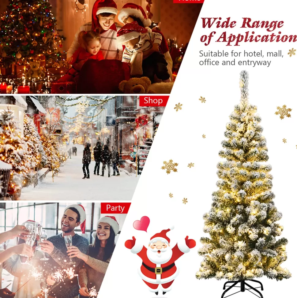 Store The Holiday Aisle Snow Flocked Pencil 4.5' Green Pine Artificial Christmas Tree With 150 Clear/White Lights