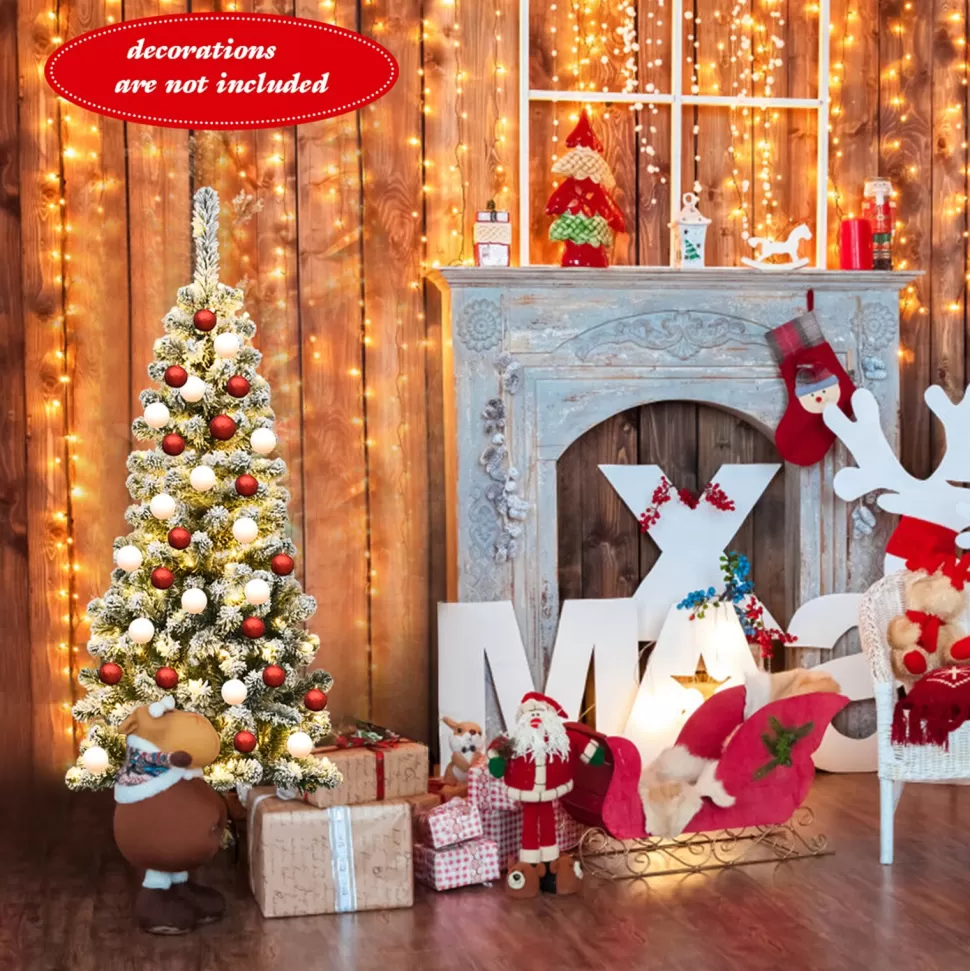 Store The Holiday Aisle Snow Flocked Pencil 4.5' Green Pine Artificial Christmas Tree With 150 Clear/White Lights