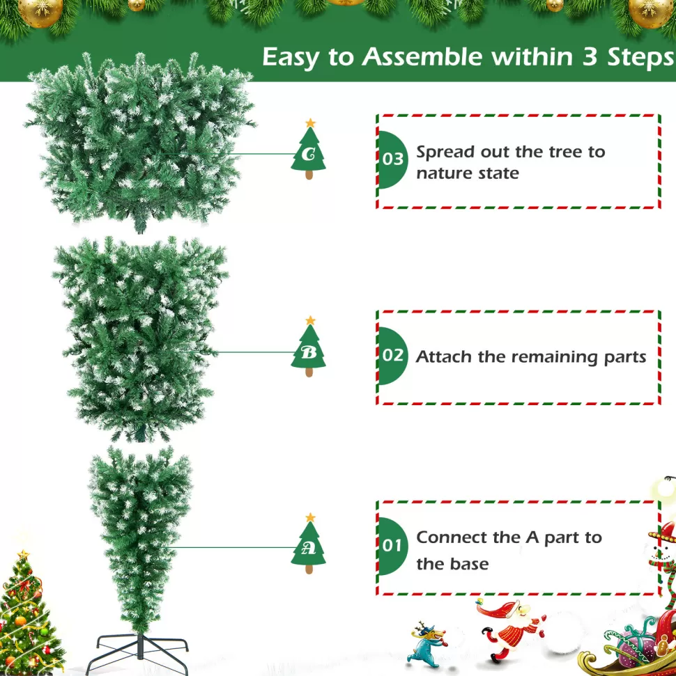 Outlet The Holiday Aisle Snowy 7.5 ' H Upside Down Green Realistic Artificial Pine Christmas Tree With 400 Led Lights