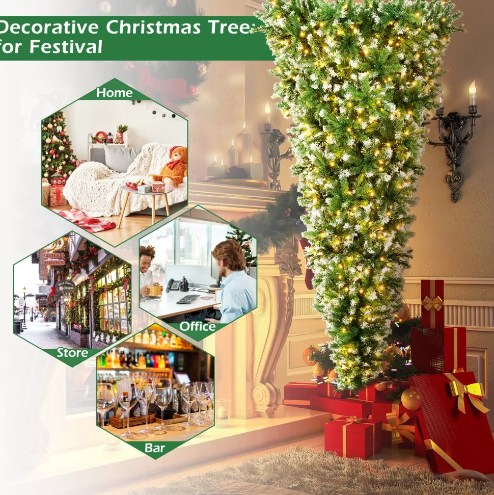 Outlet The Holiday Aisle Snowy 7.5 ' H Upside Down Green Realistic Artificial Pine Christmas Tree With 400 Led Lights