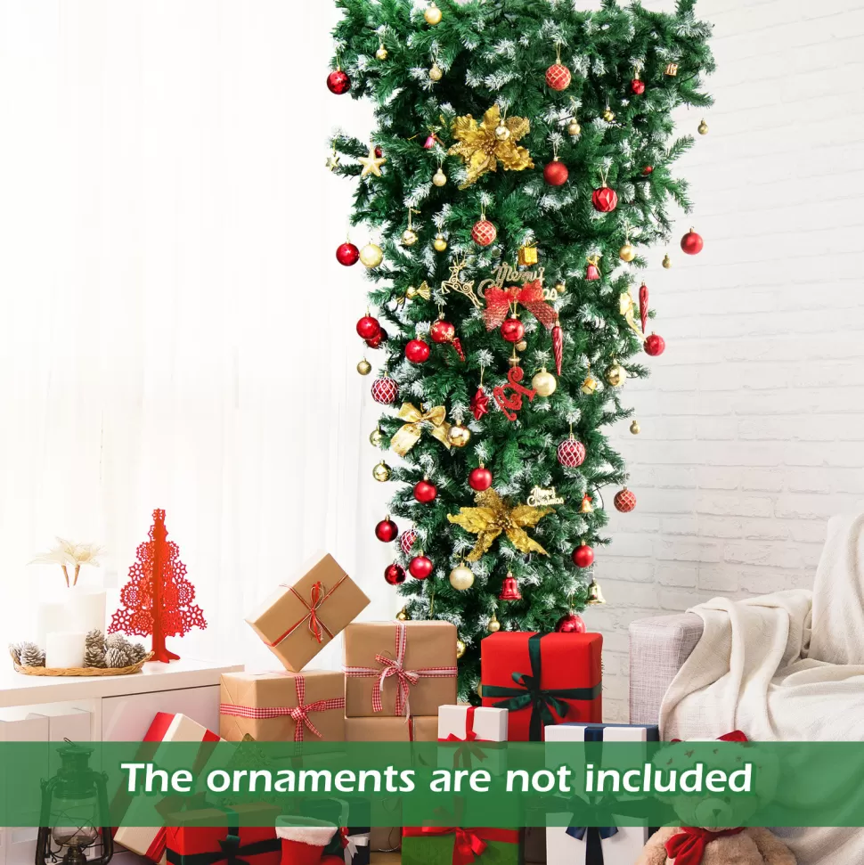 Outlet The Holiday Aisle Snowy 7.5 ' H Upside Down Green Realistic Artificial Pine Christmas Tree With 400 Led Lights