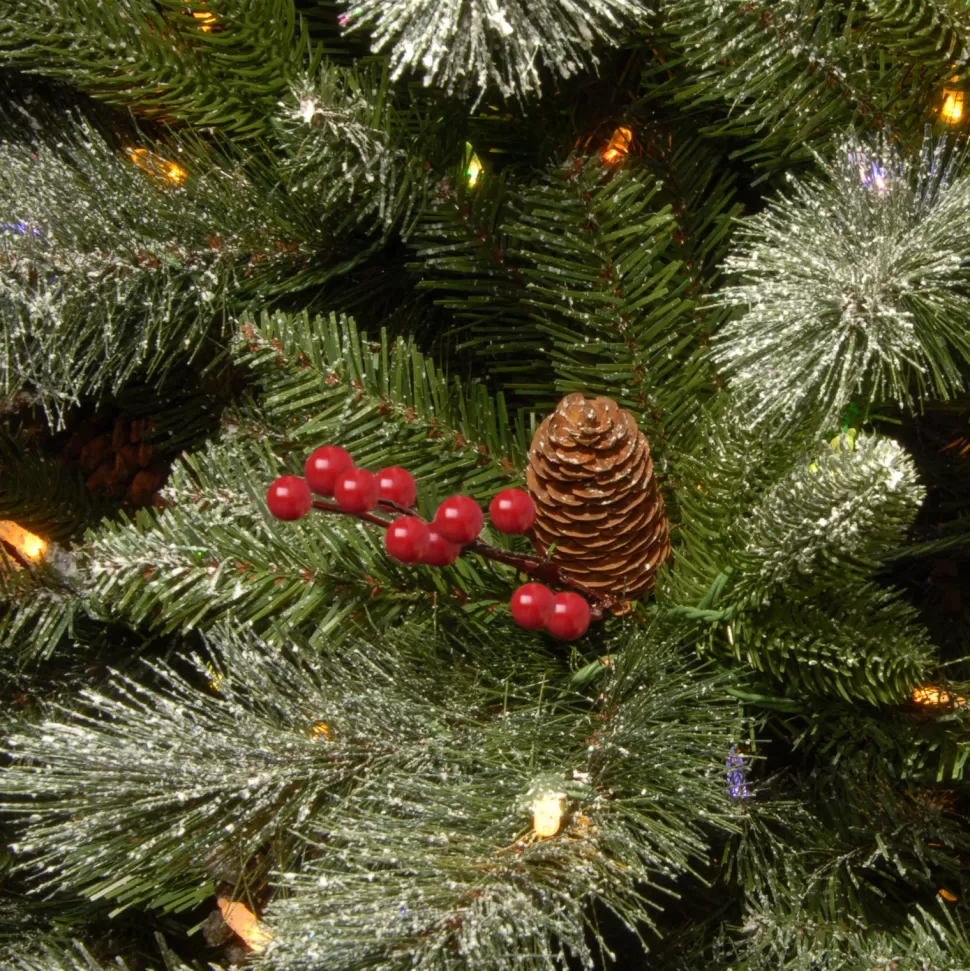 Store The Holiday Aisle Snowy Bristle Berry 7.5' Green Pine Artificial Christmas Tree With 700 Colored And White Lights