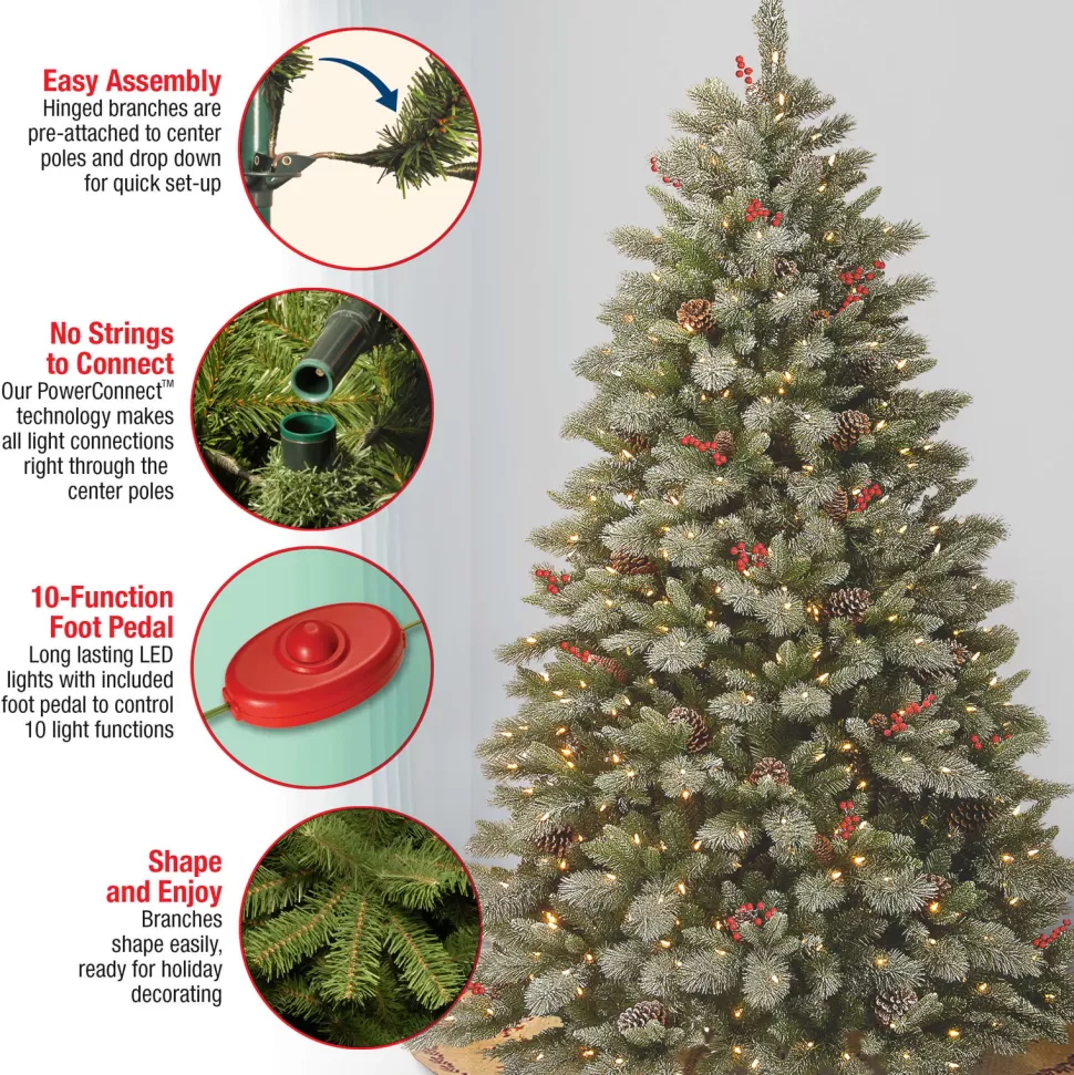 Store The Holiday Aisle Snowy Bristle Berry 7.5' Green Pine Artificial Christmas Tree With 700 Colored And White Lights