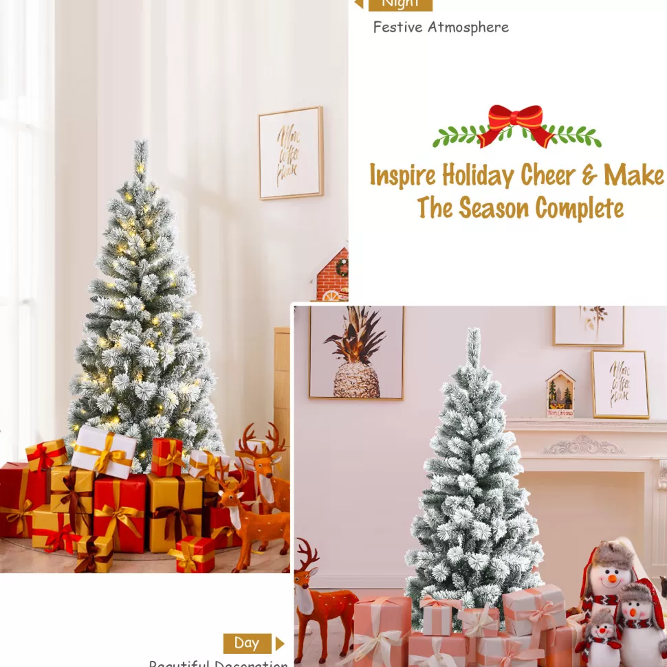 Online The Holiday Aisle ® 5Ft Pre-Lit Snow Flocked Christmas Pine Tree, Hinged Artificial Xmas Tree W/ 140 Remote-Controlled Multi-Color Led Lights