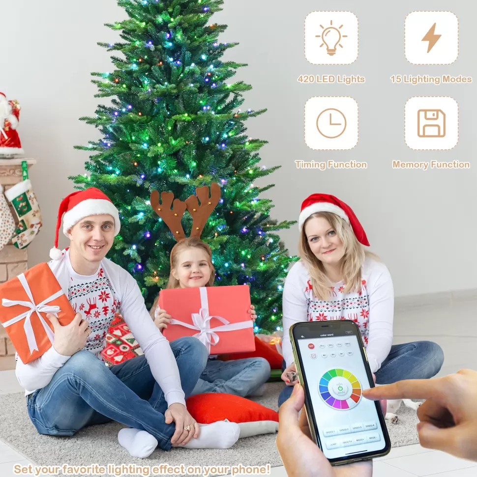 Cheap The Holiday Aisle ® 6Ft App Controlled Christmas Tree, Pe/Pvc Xmas Tree W/ 420 Color Changing Led Lights & 1740 Branch Tips