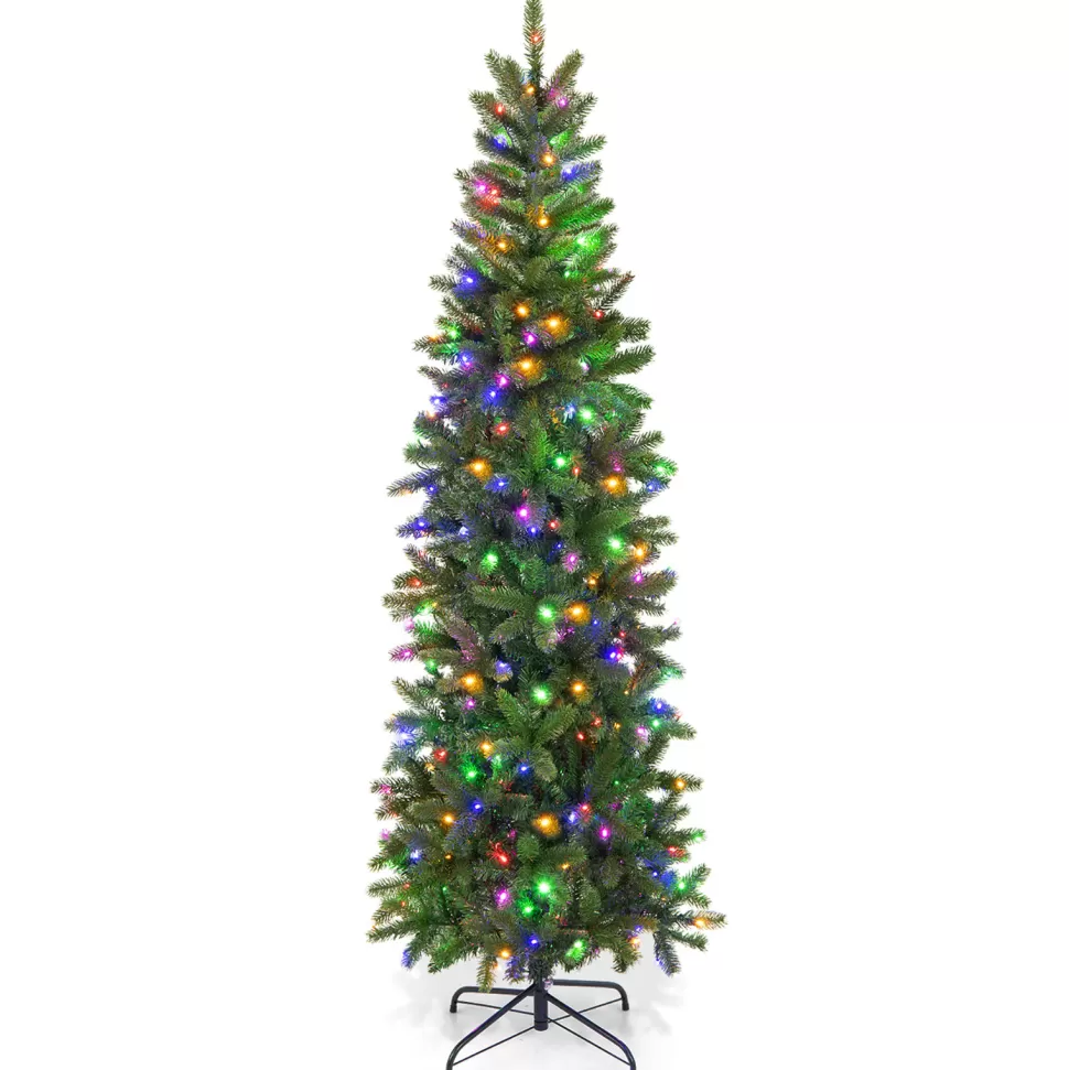 Best The Holiday Aisle ® 6Ft Hinged Pre-Lit Christmas Slim Pencil Tree W/ 10 Lighting Modes & 648 Tips