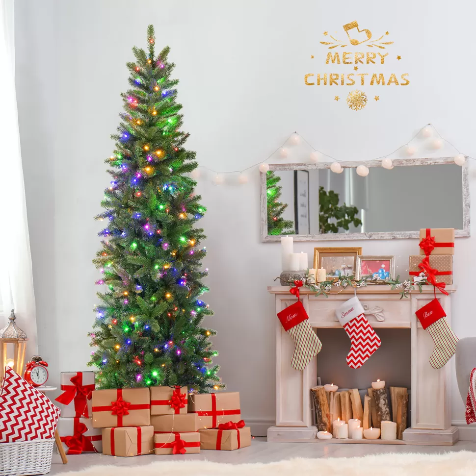 Best The Holiday Aisle ® 6Ft Hinged Pre-Lit Christmas Slim Pencil Tree W/ 10 Lighting Modes & 648 Tips