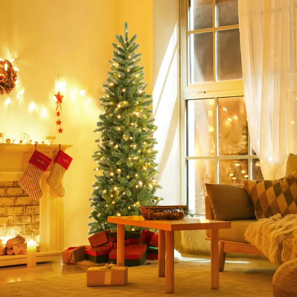 Best The Holiday Aisle ® 6Ft Hinged Pre-Lit Christmas Slim Pencil Tree W/ 10 Lighting Modes & 648 Tips