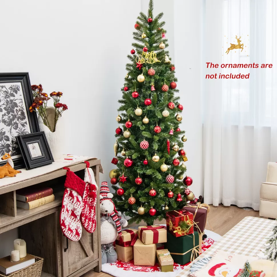Best The Holiday Aisle ® 6Ft Hinged Pre-Lit Christmas Slim Pencil Tree W/ 10 Lighting Modes & 648 Tips