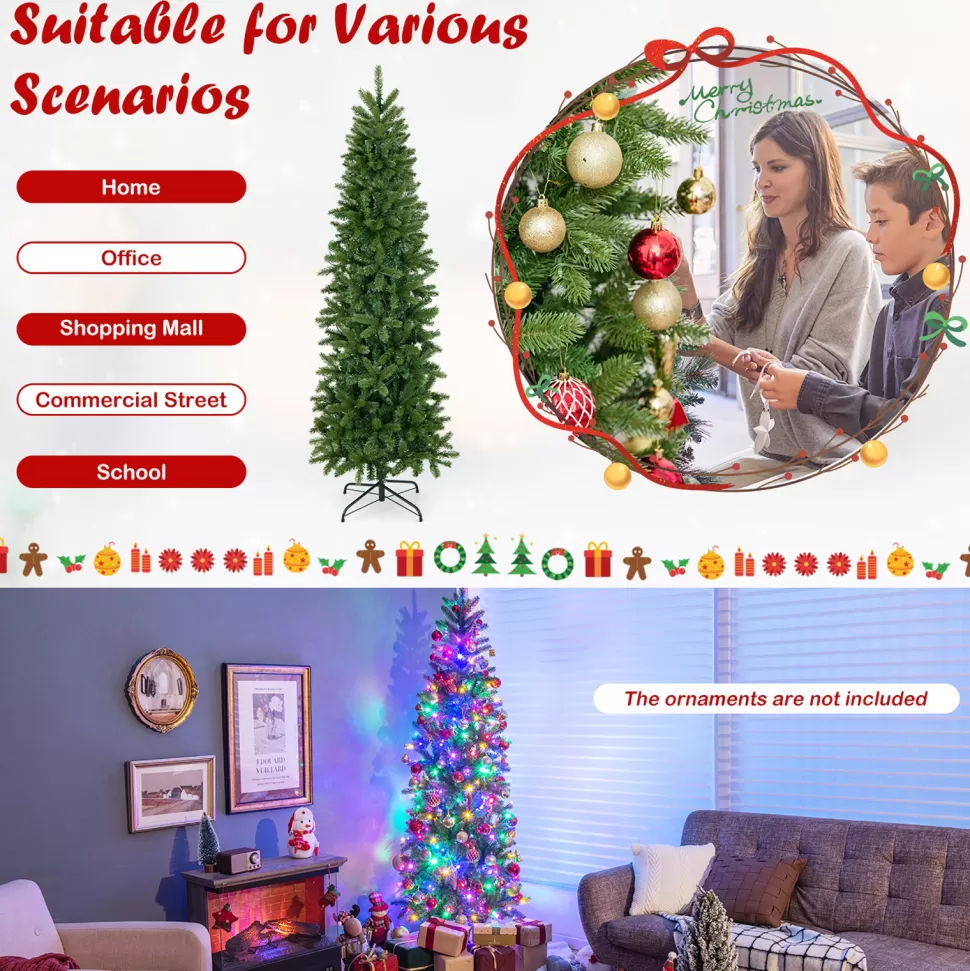 Best The Holiday Aisle ® 6Ft Hinged Pre-Lit Christmas Slim Pencil Tree W/ 10 Lighting Modes & 648 Tips