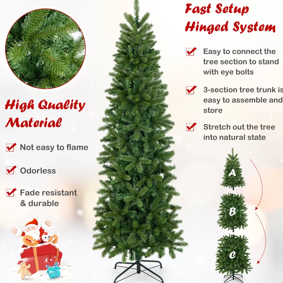 Best The Holiday Aisle ® 6Ft Hinged Pre-Lit Christmas Slim Pencil Tree W/ 10 Lighting Modes & 648 Tips