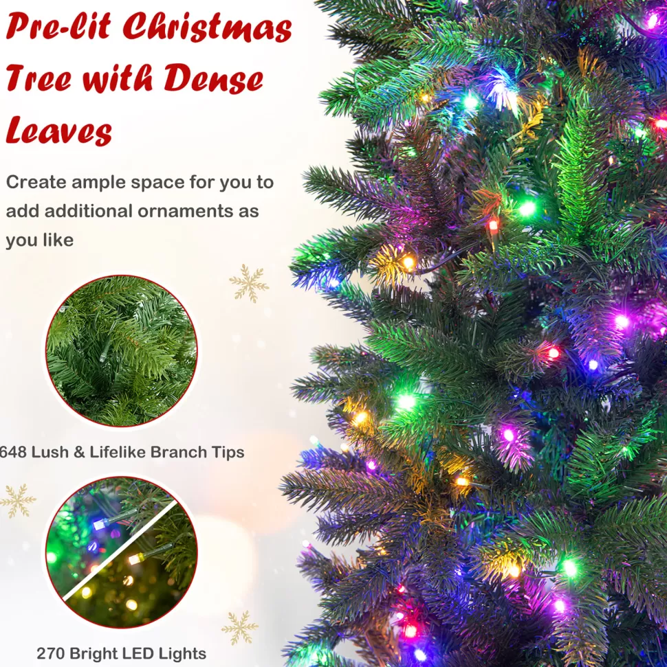 Best The Holiday Aisle ® 6Ft Hinged Pre-Lit Christmas Slim Pencil Tree W/ 10 Lighting Modes & 648 Tips