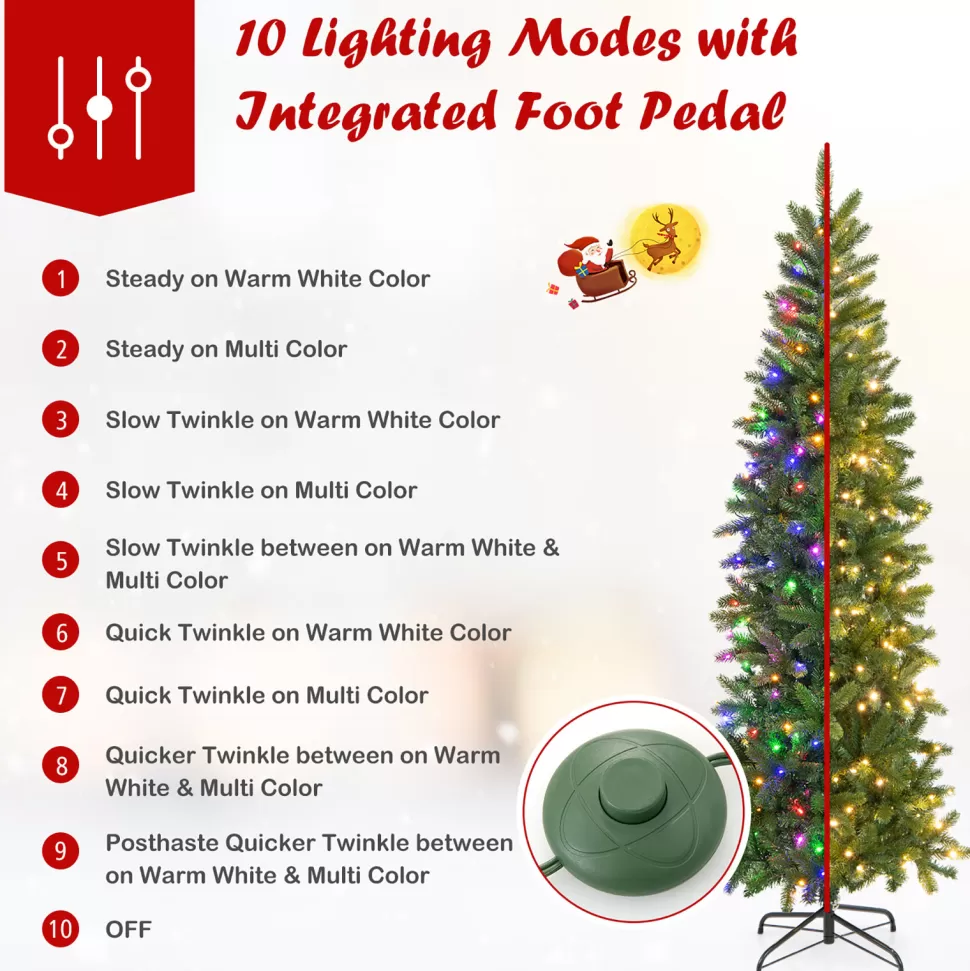 Best The Holiday Aisle ® 6Ft Hinged Pre-Lit Christmas Slim Pencil Tree W/ 10 Lighting Modes & 648 Tips