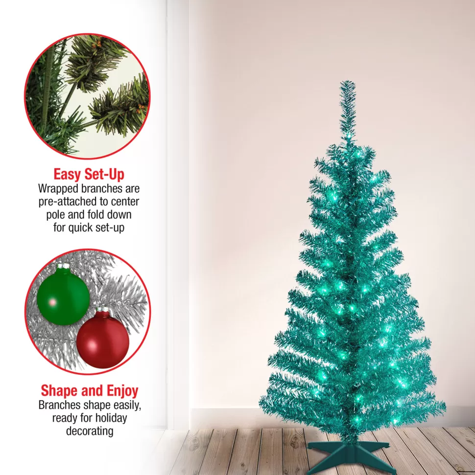 Flash Sale Hashtag Home Tinsel Trees 4' Turquoise Artificial Christmas Tree With 70 Clear/White Lights