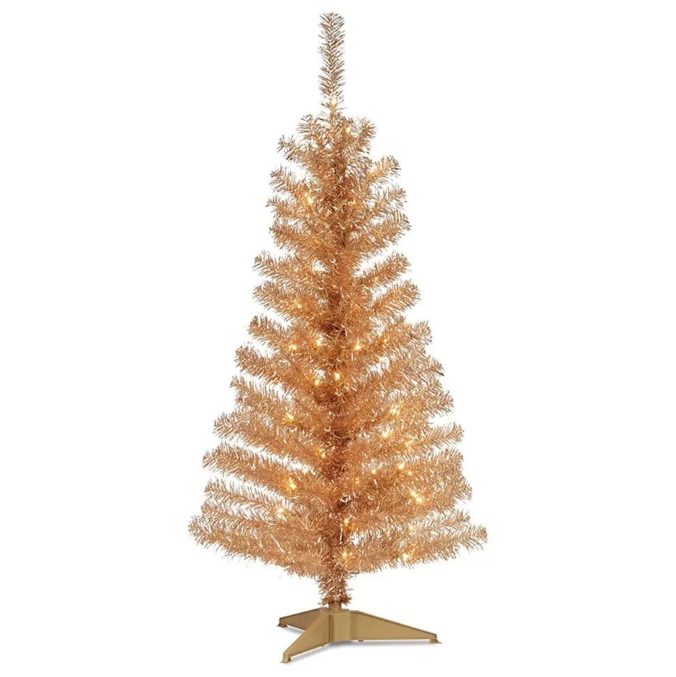 Sale The Holiday Aisle Tinsel Trees Champagne Pine Artificial Christmas Tree With 150 Clear/White Lights