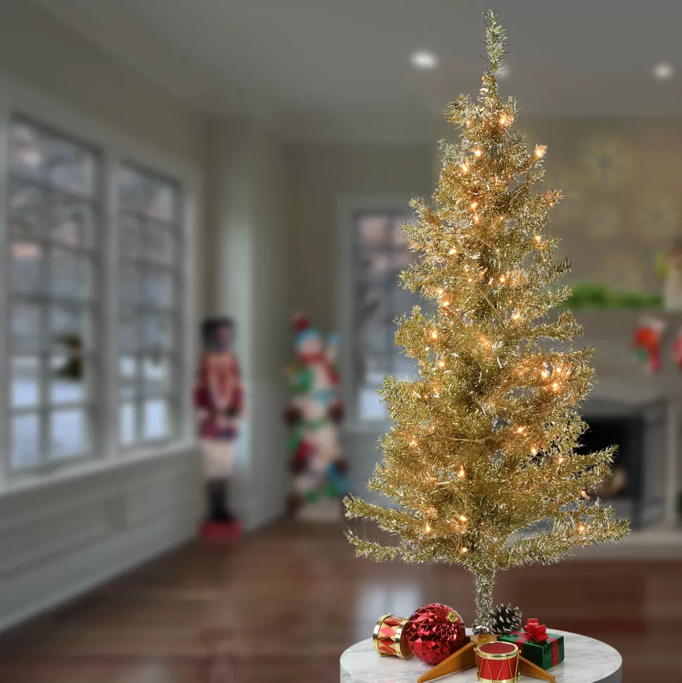 Sale The Holiday Aisle Tinsel Trees Champagne Pine Artificial Christmas Tree With 150 Clear/White Lights