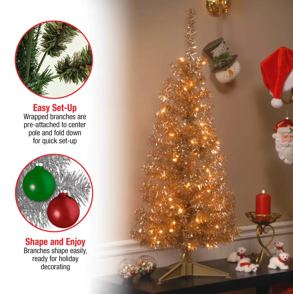 Sale The Holiday Aisle Tinsel Trees Champagne Pine Artificial Christmas Tree With 150 Clear/White Lights