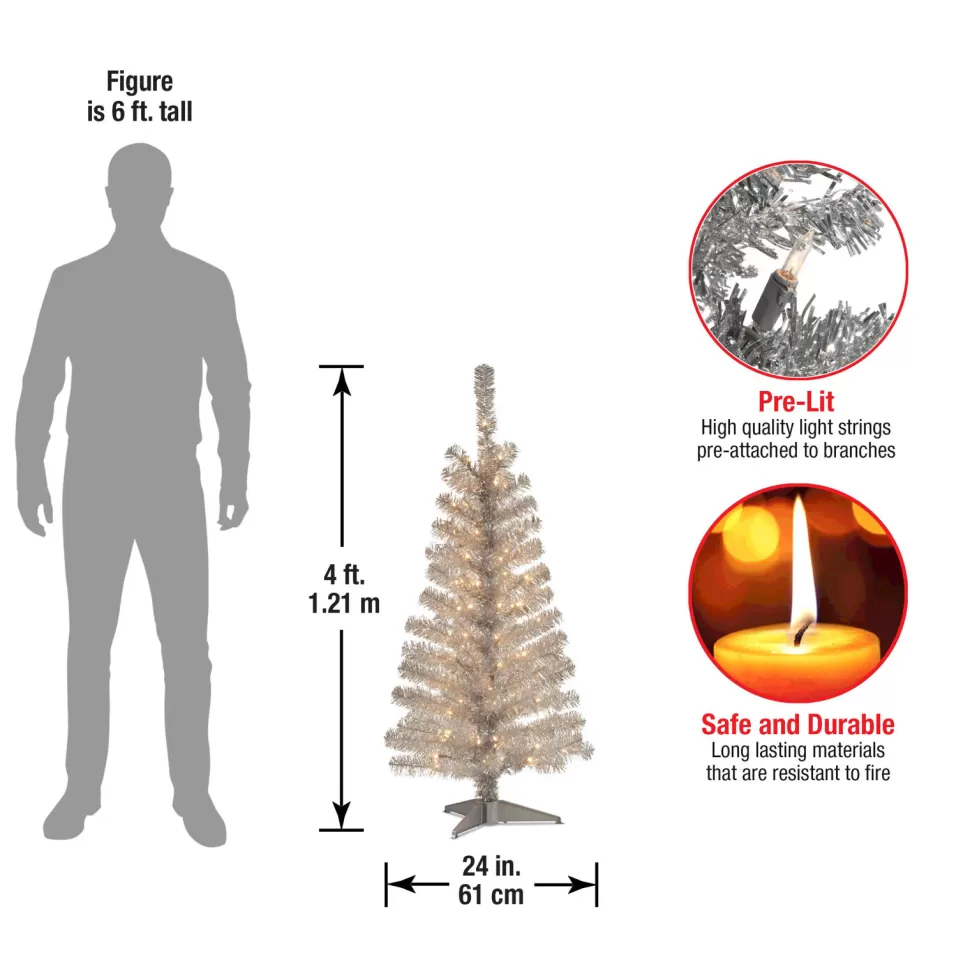 Hot Hashtag Home Tinsel Trees Silver Pine Artificial Christmas Tree With Clear Lights