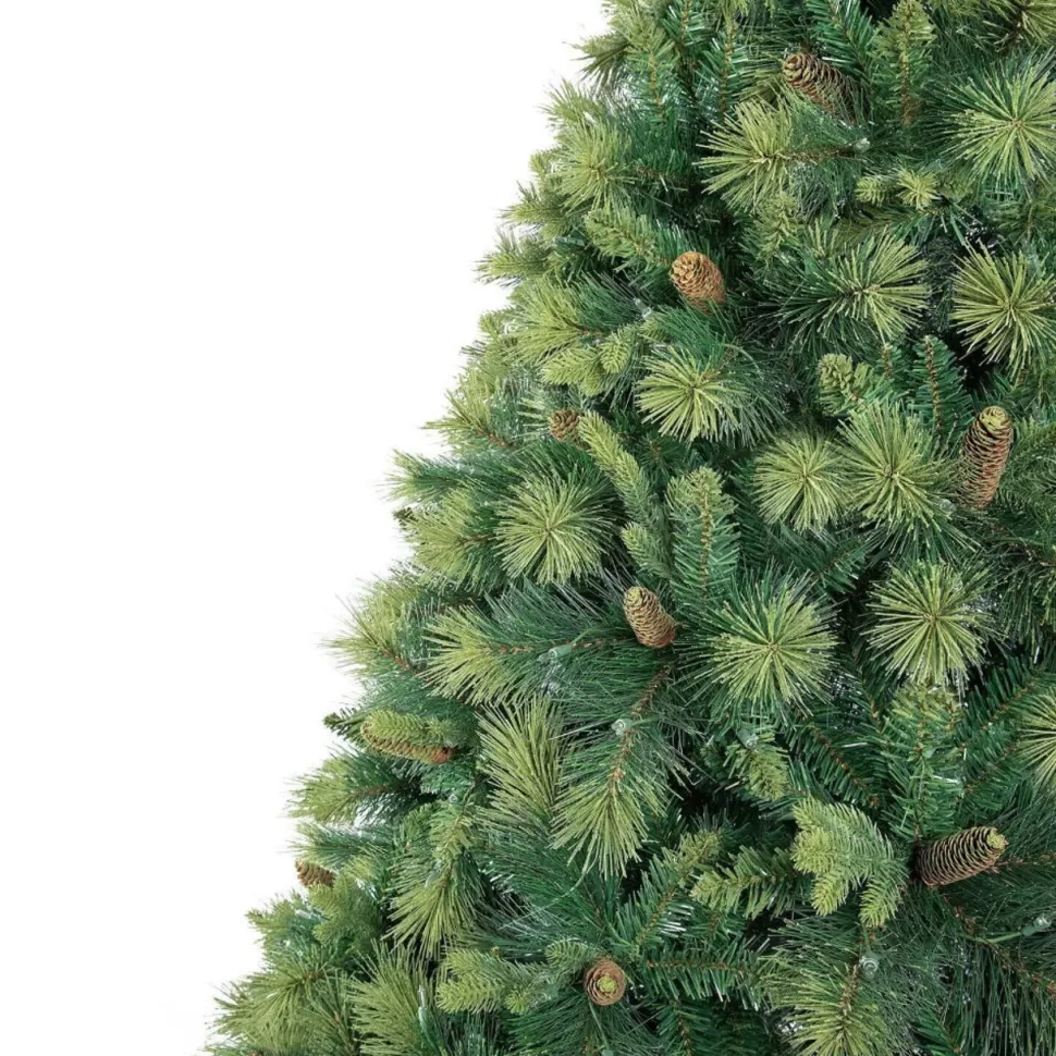 Store The Holiday Aisle Traditional Prelit Artificial Christmas Tree With Pine Cones And Foot Pedal, Lighted Christmas Tree