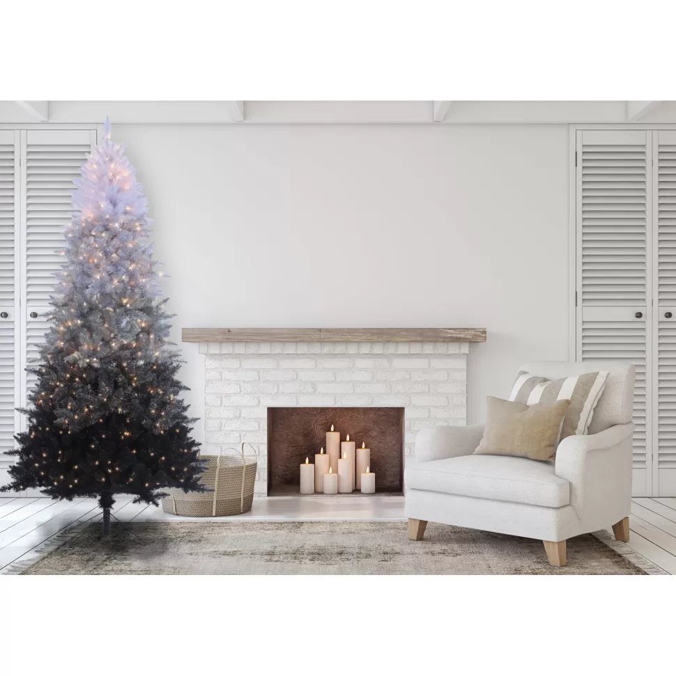 Best Sale The Holiday Aisle Vintage Prelit Ombre 7.5' Black/Gray Spruce Artificial Christmas Tree