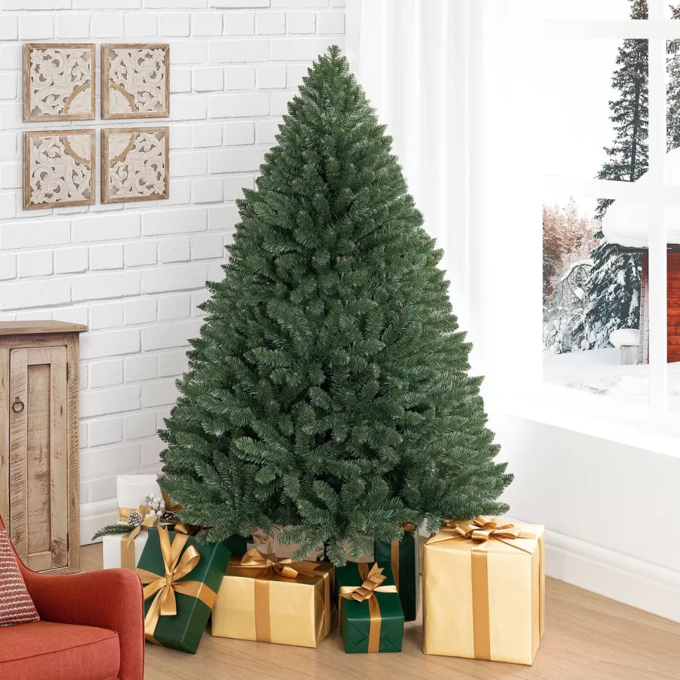 Shop The Holiday Aisle Warm Lighted Artificial Spruce Christmas Tree, Green Pre-Lit Christmas Tree With Stand & Foot Pedal