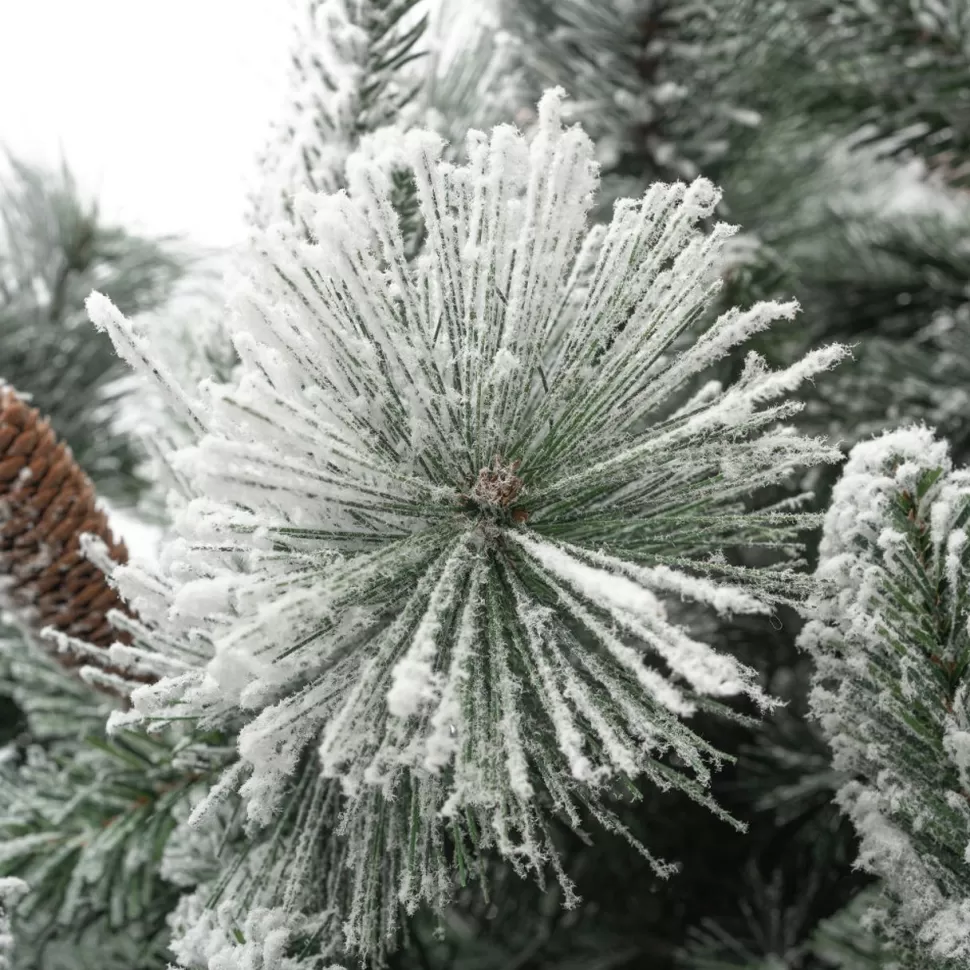 Best Sale The Holiday Aisle White Warm Lighted Christmas Tree Frosted Prelit Artificial Christmas Tree W/ Pine Cone & Foot Pedal