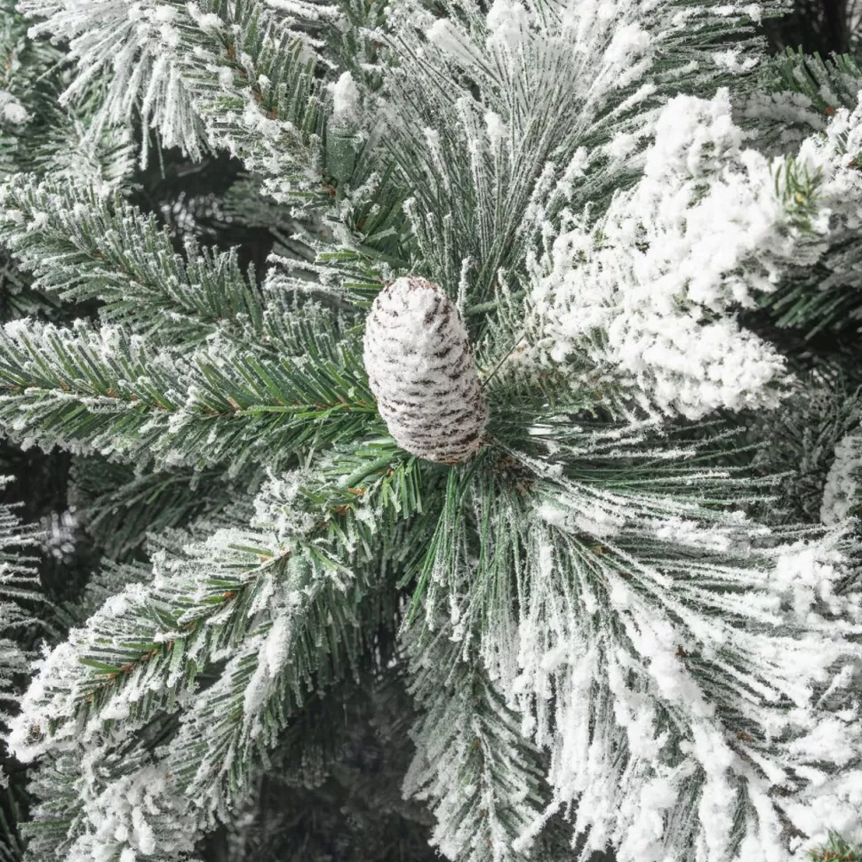 Best Sale The Holiday Aisle White Warm Lighted Christmas Tree Frosted Prelit Artificial Christmas Tree W/ Pine Cone & Foot Pedal