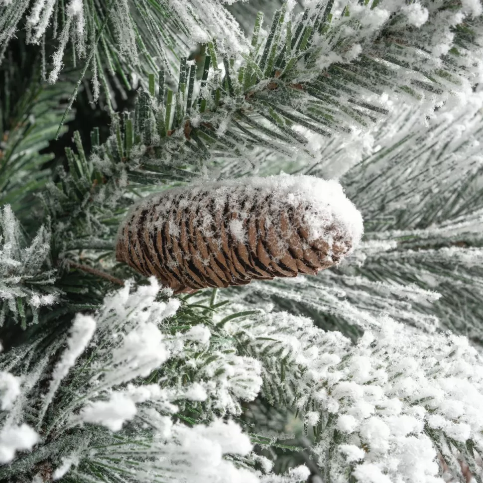 Best Sale The Holiday Aisle White Warm Lighted Christmas Tree Frosted Prelit Artificial Christmas Tree W/ Pine Cone & Foot Pedal