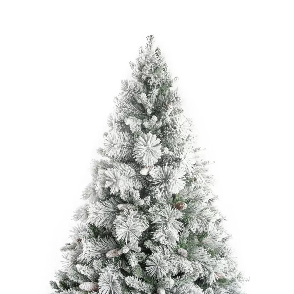 Best Sale The Holiday Aisle White Warm Lighted Christmas Tree Frosted Prelit Artificial Christmas Tree W/ Pine Cone & Foot Pedal