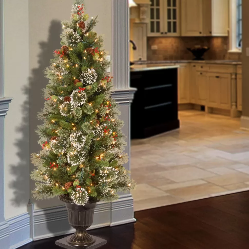 New Andover Mills Wintry Pine 5' H Slender Green Artificial Pine Christmas Tree With 100 Clear/White Lights