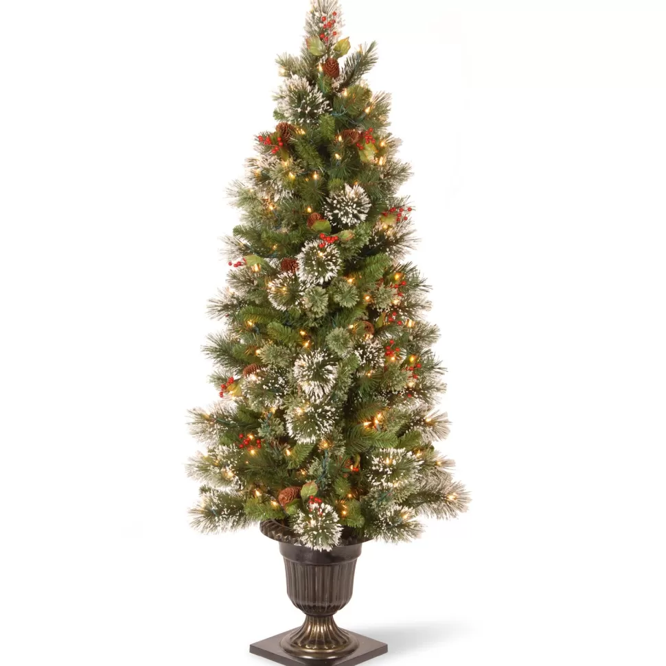 New Andover Mills Wintry Pine 5' H Slender Green Artificial Pine Christmas Tree With 100 Clear/White Lights